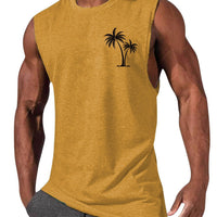 Coconut Tree Embroidery Vest Summer Beach Tank Tops Workout Muscle Men Sports Fitness T-shirt - MANDOTOS