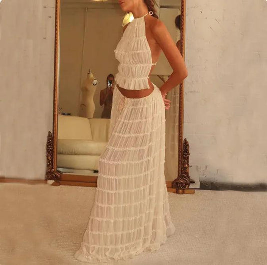2-Piece Chic Halter Dress Suit Set - MANDOTOS