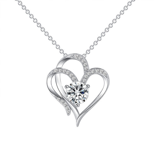 Zircon Double Love Necklace With Rhinestones Ins Personalized Heart-shaped Necklace Clavicle Chain Jewelry For Women Valentine's Day - MANDOTOS