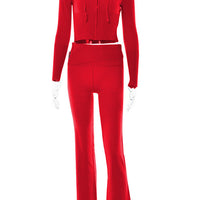 Hoodie Suit Women Leisure Sexy Zip Long Sleeve Sweater And High Waist Long Pants Set - MANDOTOS
