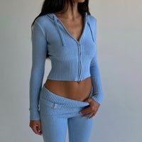 Hoodie Suit Women Leisure Sexy Zip Long Sleeve Sweater And High Waist Long Pants Set - MANDOTOS