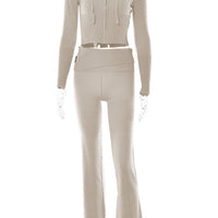 Hoodie Suit Women Leisure Sexy Zip Long Sleeve Sweater And High Waist Long Pants Set - MANDOTOS