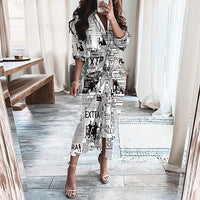 European And American Print Long-Sleeved Lace-Up Single-Breasted Shirt Dress - MANDOTOS