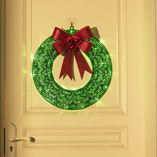 Christmas Garland 50CM Luminous LED Warm Light Metal Luminous Wreath With Big Bowknot Christmas Front Door Home Holiday Party Door Hanging Decor - MANDOTOS