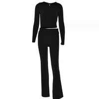 Hoodie Suit Women Leisure Sexy Zip Long Sleeve Sweater And High Waist Long Pants Set - MANDOTOS