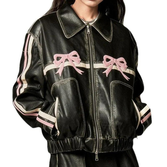 Bow Biker's Leather Jacket - MANDOTOS
