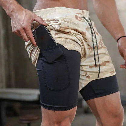 Camo Running Shorts Men Gym Sports Shorts 2 In 1 Quick Dry Workout Training Gym Fitness Jogging Short Pants Summer Men Shorts - MANDOTOS