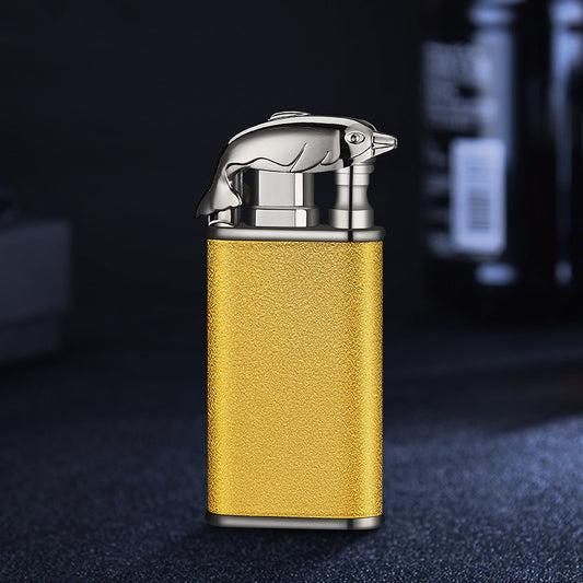 Creative Blue Flame Lighter Dolphin Dragon Tiger Double Fire Metal Winproof Lighter Inflatable Lighter - MANDOTOS