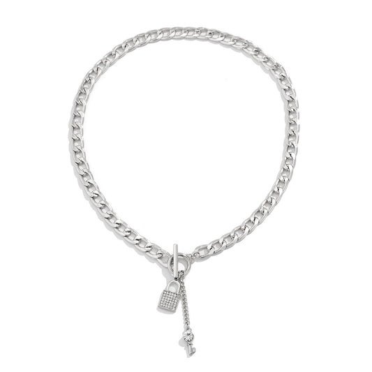 Thick Chain With Shiny Lock And Key Pendant Necklace For Women Trendy Ladies Accessories On The Neck Fashion Jewelry Female - MANDOTOS