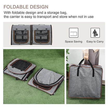 Dual Compartment Portable Cat Carrier, Padded with Storage, Grey - MANDOTOS