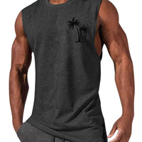 Coconut Tree Embroidery Vest Summer Beach Tank Tops Workout Muscle Men Sports Fitness T-shirt - MANDOTOS