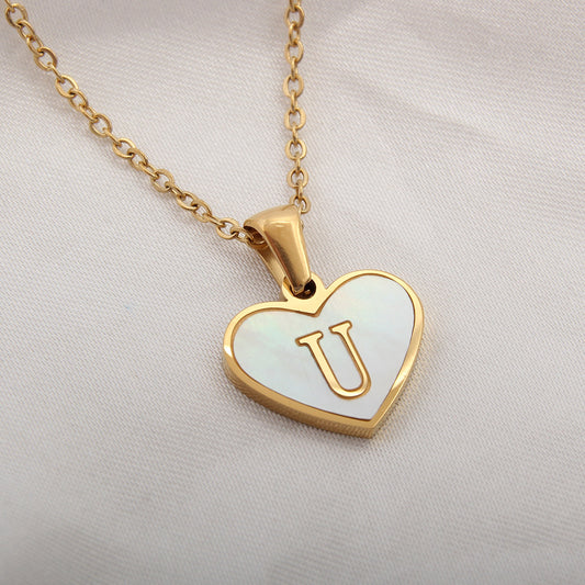 26 Letter Heart-shaped Necklace White Shell Love Clavicle Chain Fashion Personalized Necklace For Women Jewelry Valentine's Day - MANDOTOS