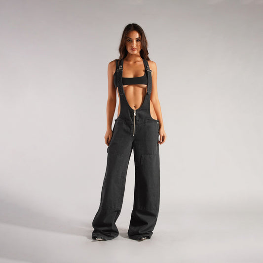 Y2K Zipper Denim Overalls With Pockets Fashion Loose Suspender Jumpsuit Streetwear Jeans Pants Womens Clothing - MANDOTOS