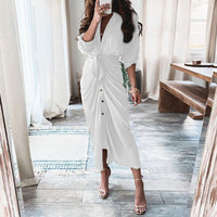 European And American Print Long-Sleeved Lace-Up Single-Breasted Shirt Dress - MANDOTOS