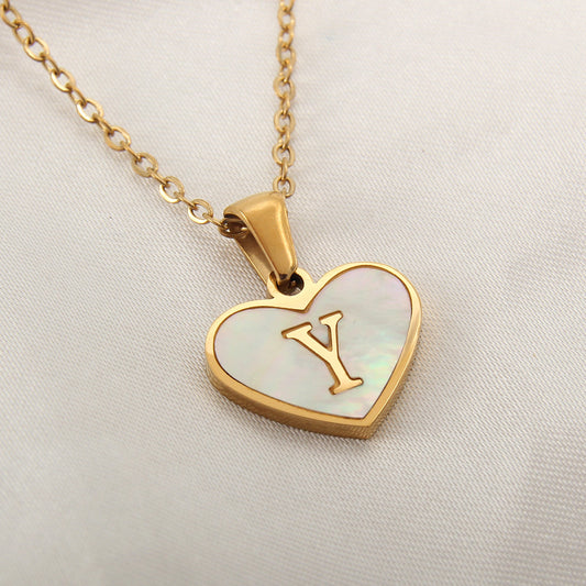 26 Letter Heart-shaped Necklace White Shell Love Clavicle Chain Fashion Personalized Necklace For Women Jewelry Valentine's Day - MANDOTOS