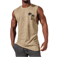 Coconut Tree Embroidery Vest Summer Beach Tank Tops Workout Muscle Men Sports Fitness T-shirt - MANDOTOS