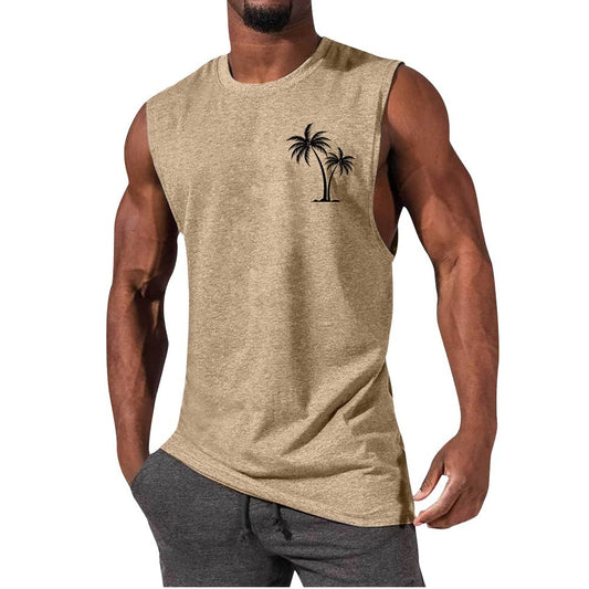 Coconut Tree Embroidery Vest Summer Beach Tank Tops Workout Muscle Men Sports Fitness T-shirt - MANDOTOS