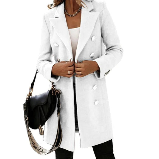 Fashionable Woolen Double-Breasted Jacket for Women - MANDOTOS