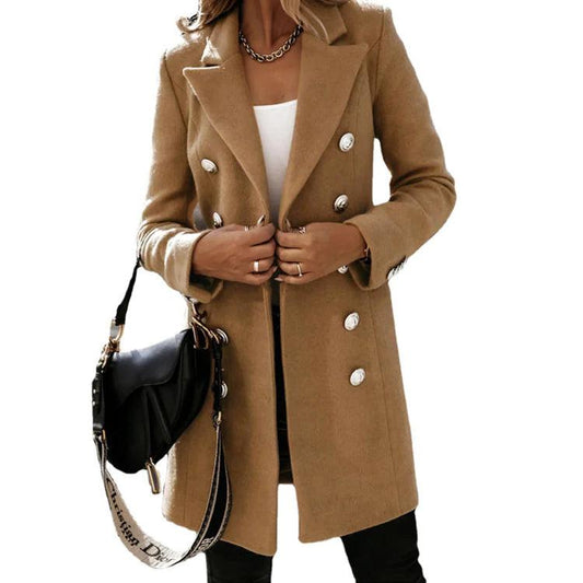Fashionable Woolen Double-Breasted Jacket for Women - MANDOTOS