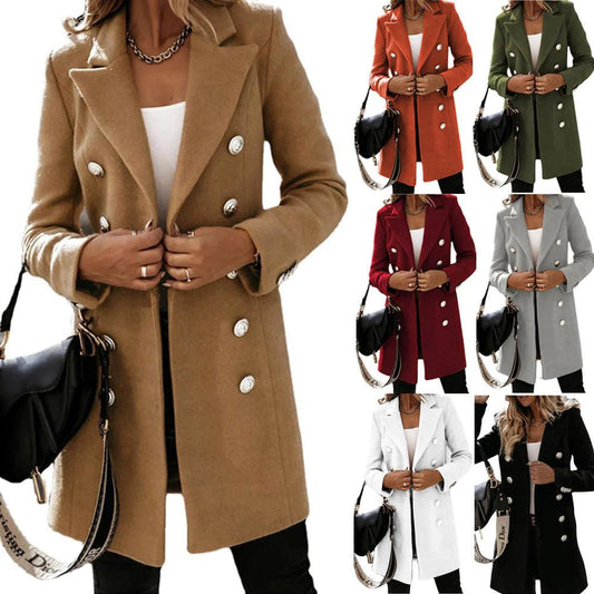 Fashionable Woolen Double-Breasted Jacket for Women - MANDOTOS