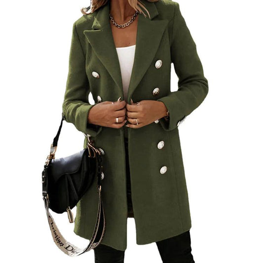 Fashionable Woolen Double-Breasted Jacket for Women - MANDOTOS