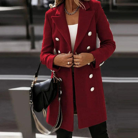 Fashionable Woolen Double-Breasted Jacket for Women - MANDOTOS