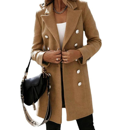 Fashionable Woolen Double-Breasted Jacket for Women - MANDOTOS