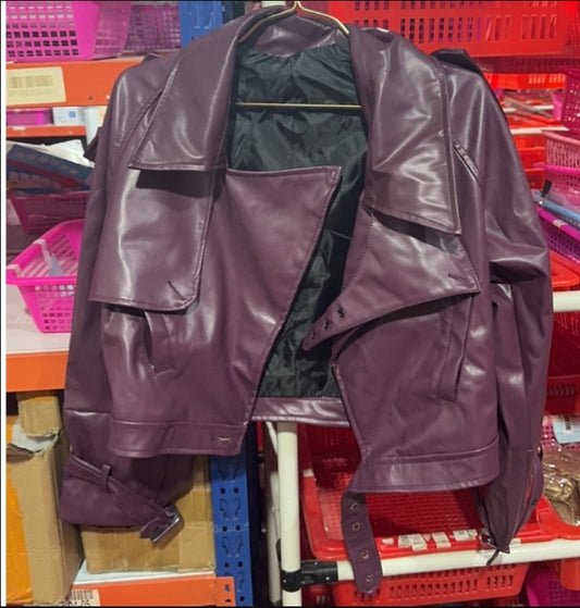 Loose Lapel Leather Jacket Fashion Cropped Tops Streetwear For Womens Clothing - MANDOTOS