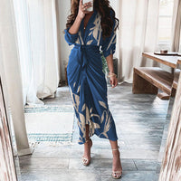 European And American Print Long-Sleeved Lace-Up Single-Breasted Shirt Dress - MANDOTOS