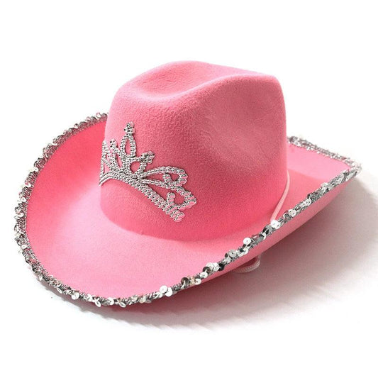 Feather Edge Letter Cowboy Hat Sequined Crown Cowboy Hat - MANDOTOS