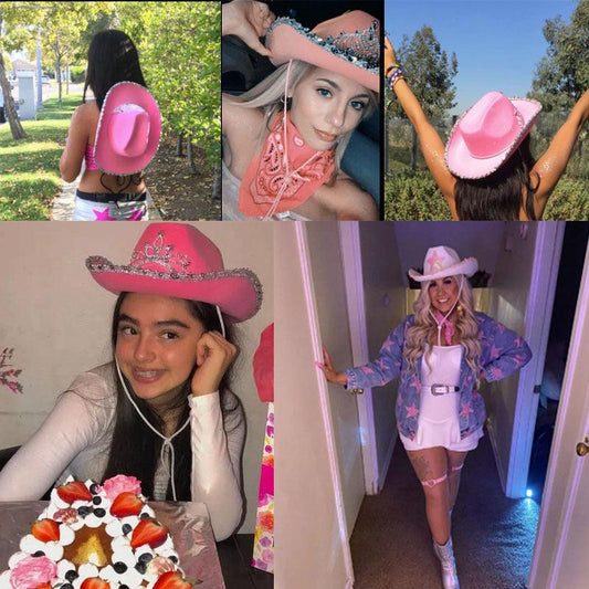 Feather Edge Letter Cowboy Hat Sequined Crown Cowboy Hat - MANDOTOS