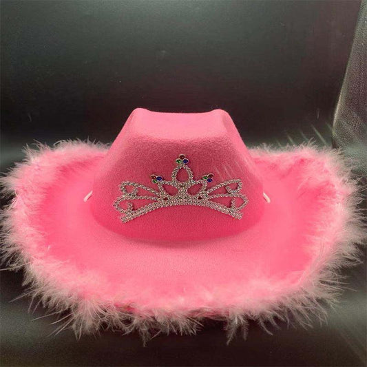 Feather Edge Letter Cowboy Hat Sequined Crown Cowboy Hat - MANDOTOS