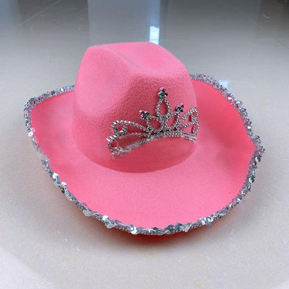 Feather Edge Letter Cowboy Hat Sequined Crown Cowboy Hat - MANDOTOS