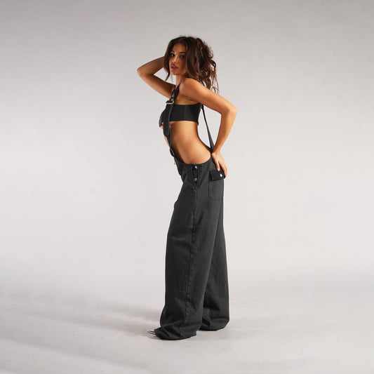 Y2K Zipper Denim Overalls With Pockets Fashion Loose Suspender Jumpsuit Streetwear Jeans Pants Womens Clothing - MANDOTOS
