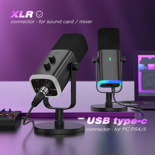 FIFINE USB/XLR Dynamic Microphone with Touch Mute Button,Headphone jack,I/O Controls,for PC PS5/4 mixer,Gaming MIC Ampligame AM8 - MANDOTOS