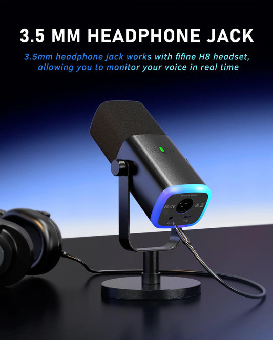 FIFINE USB/XLR Dynamic Microphone with Touch Mute Button,Headphone jack,I/O Controls,for PC PS5/4 mixer,Gaming MIC Ampligame AM8 - MANDOTOS