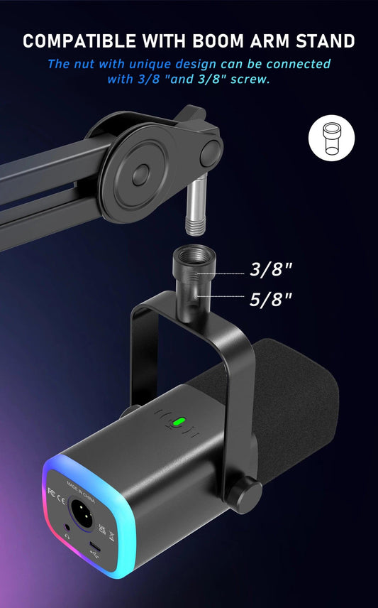 FIFINE USB/XLR Dynamic Microphone with Touch Mute Button,Headphone jack,I/O Controls,for PC PS5/4 mixer,Gaming MIC Ampligame AM8 - MANDOTOS