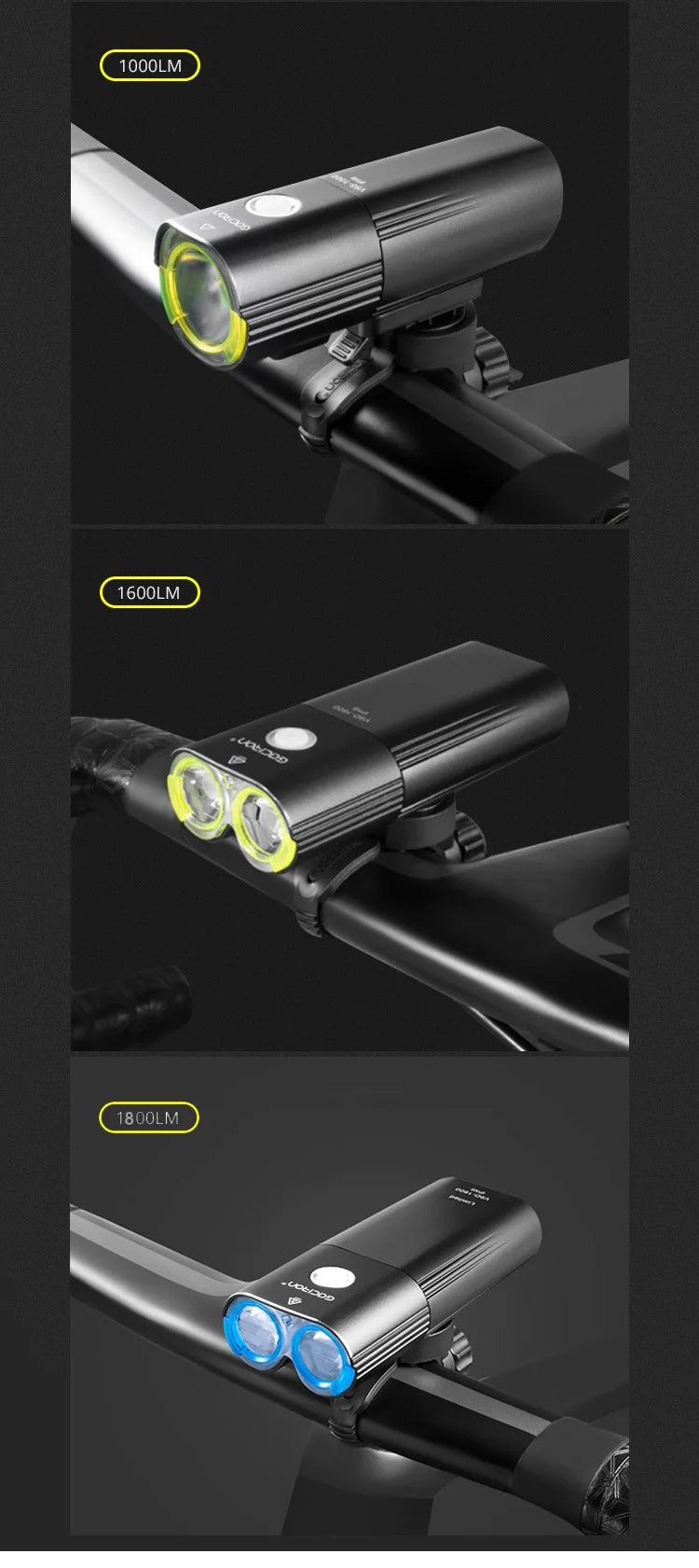 GACIRON 400 - 1800 Lumens Bicycle Front Light USB Rechargeable Cycling Headlight Flashlight MTB Road Bike Waterproof LED Head Lamp - MANDOTOS