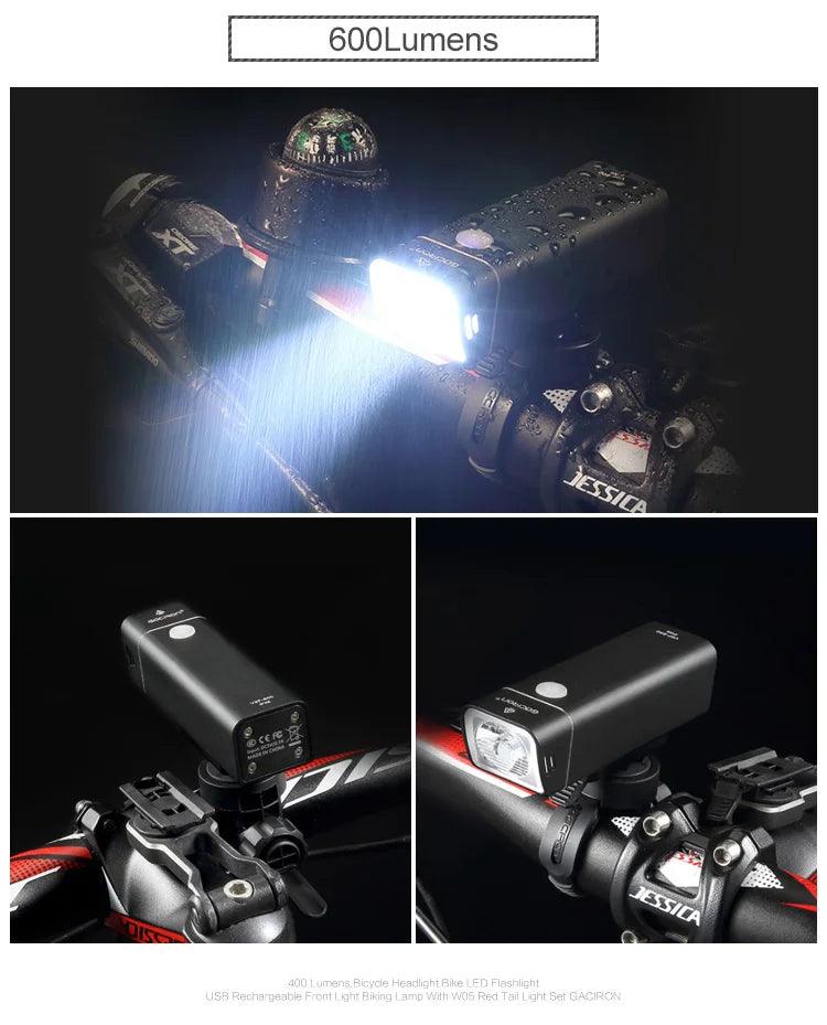 GACIRON 400 - 1800 Lumens Bicycle Front Light USB Rechargeable Cycling Headlight Flashlight MTB Road Bike Waterproof LED Head Lamp - MANDOTOS
