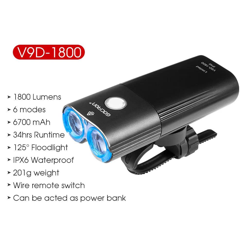 GACIRON 400 - 1800 Lumens Bicycle Front Light USB Rechargeable Cycling Headlight Flashlight MTB Road Bike Waterproof LED Head Lamp - MANDOTOS