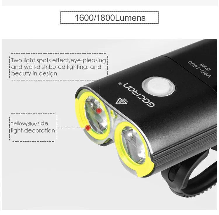 GACIRON 400 - 1800 Lumens Bicycle Front Light USB Rechargeable Cycling Headlight Flashlight MTB Road Bike Waterproof LED Head Lamp - MANDOTOS