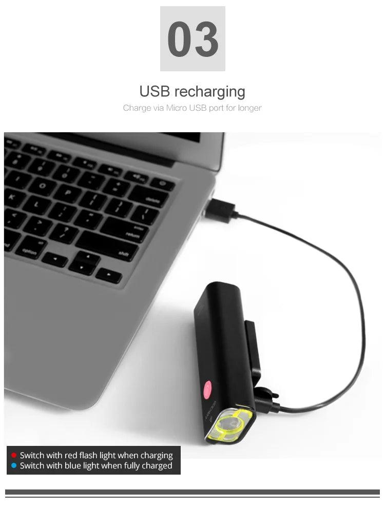GACIRON 400 - 1800 Lumens Bicycle Front Light USB Rechargeable Cycling Headlight Flashlight MTB Road Bike Waterproof LED Head Lamp - MANDOTOS