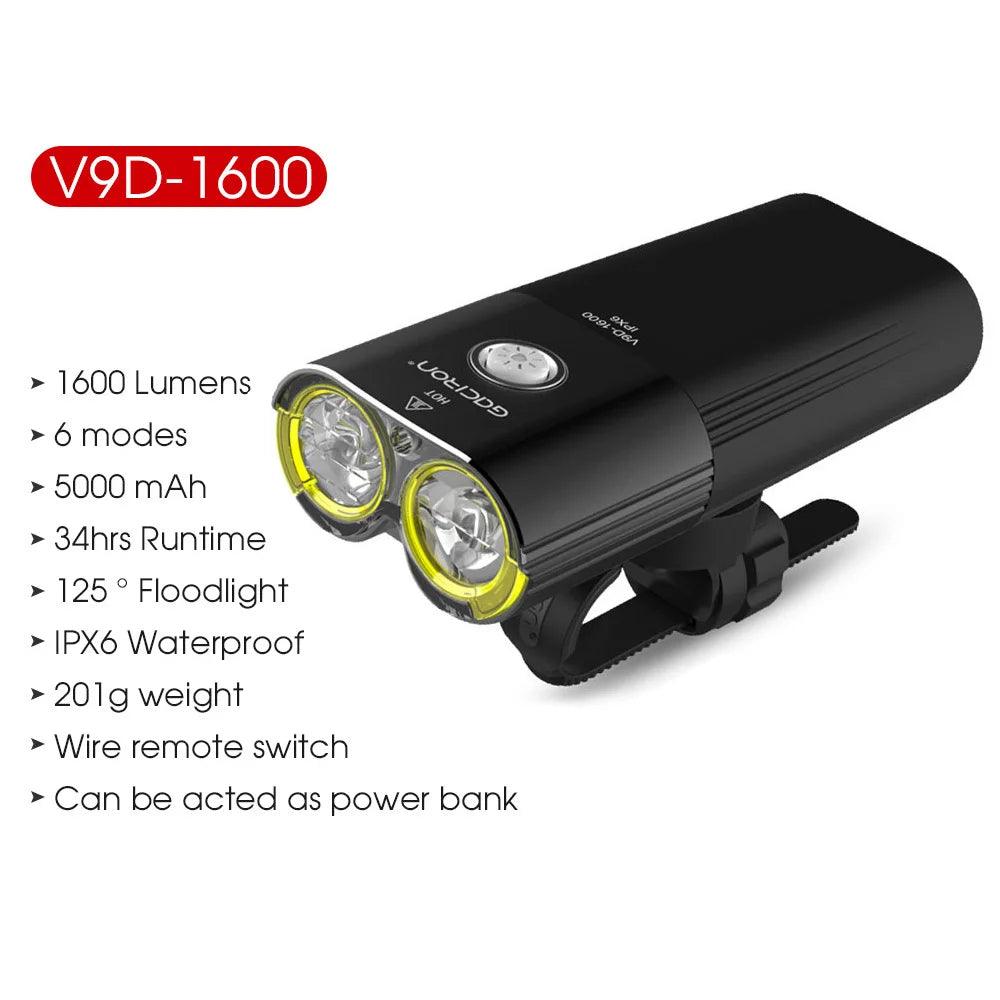 GACIRON 400 - 1800 Lumens Bicycle Front Light USB Rechargeable Cycling Headlight Flashlight MTB Road Bike Waterproof LED Head Lamp - MANDOTOS