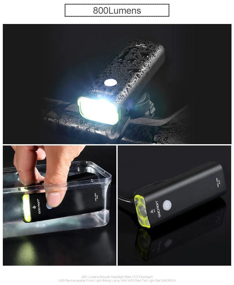 GACIRON 400 - 1800 Lumens Bicycle Front Light USB Rechargeable Cycling Headlight Flashlight MTB Road Bike Waterproof LED Head Lamp - MANDOTOS