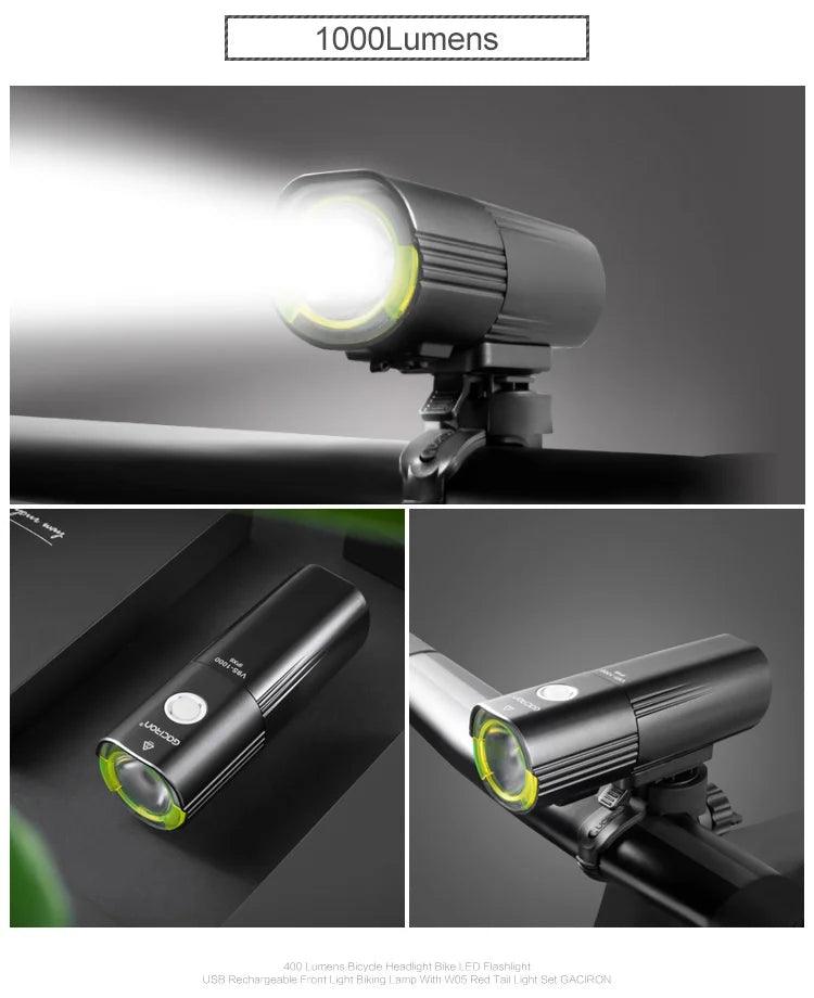 GACIRON 400 - 1800 Lumens Bicycle Front Light USB Rechargeable Cycling Headlight Flashlight MTB Road Bike Waterproof LED Head Lamp - MANDOTOS