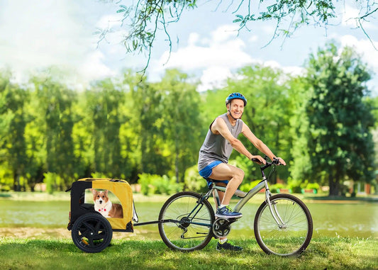 Heavy-Duty Yellow Pet Stroller with Bike Hitch - MANDOTOS