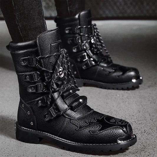 High Top Winter Men Boots Winter British Locomotive Leather Boots Vintage Knight Men's Boots Unisex Zapatos Mens Boots Plus Size - MANDOTOS