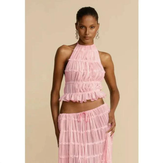 2-Piece Chic Halter Dress Suit Set - MANDOTOS