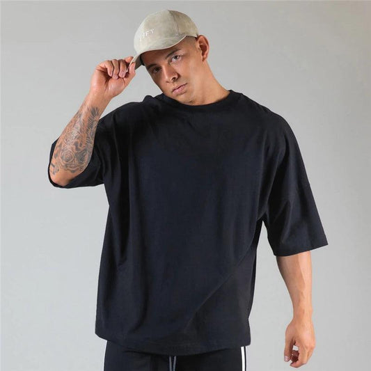 JAPAN&UK Cotton Gym Shirt Sport T Shirt Men Short Sleeve Running Shirt Men Workout Training Tees Fitness Loose large size M-XXXL - MANDOTOS