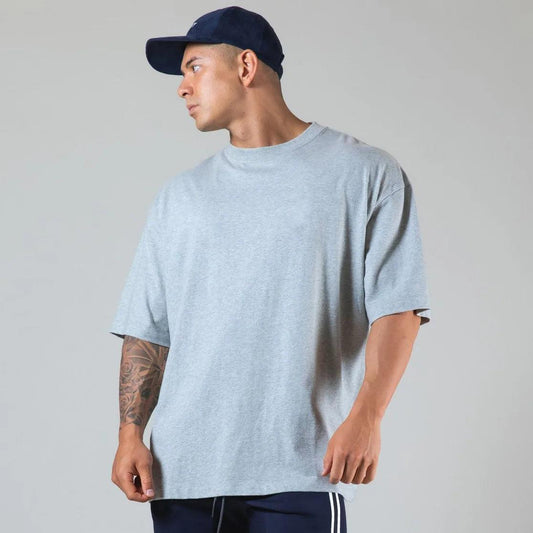 JAPAN&UK Cotton Gym Shirt Sport T Shirt Men Short Sleeve Running Shirt Men Workout Training Tees Fitness Loose large size M-XXXL - MANDOTOS
